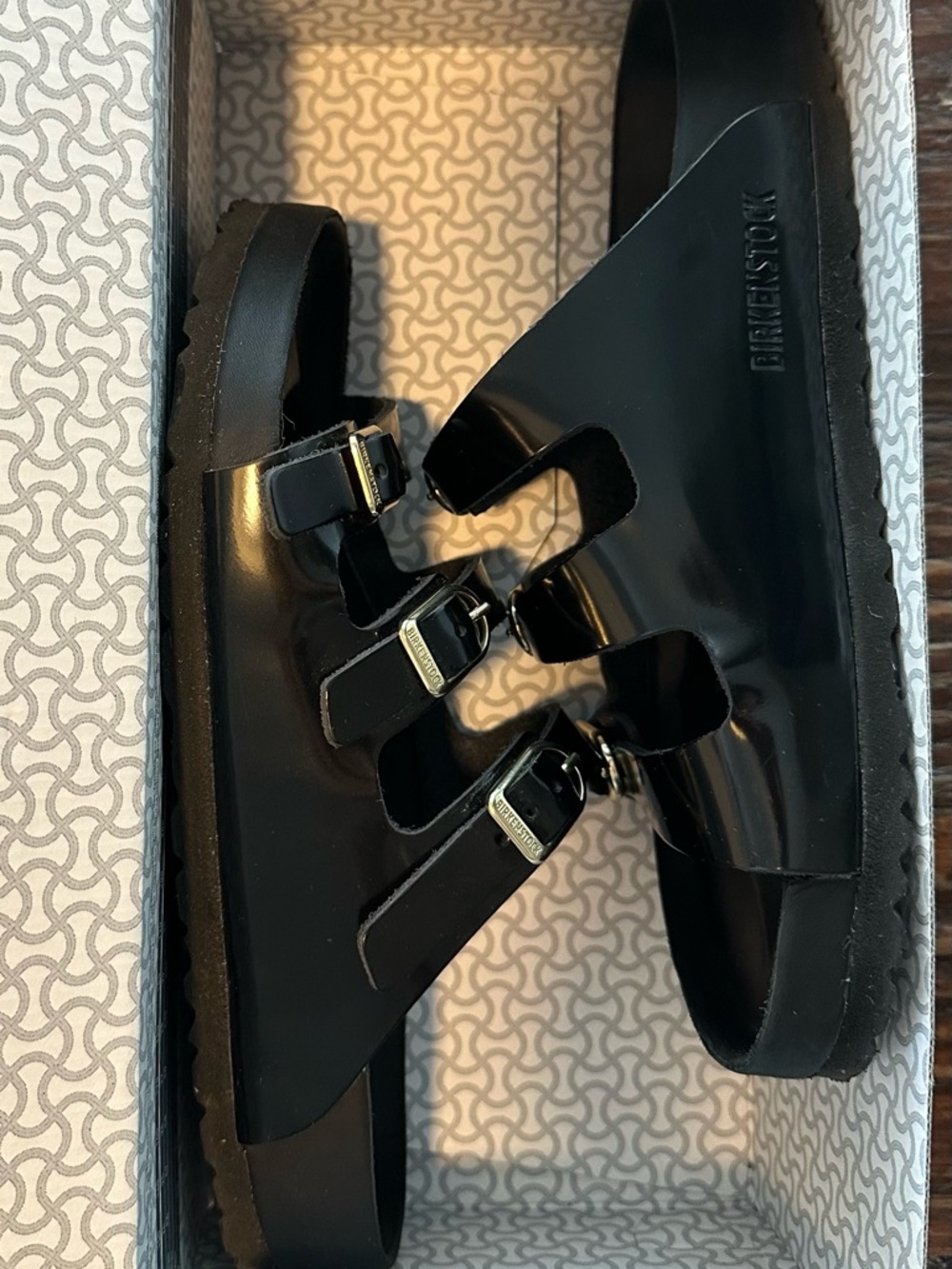 Birkenstock Florida Exquisite High Shine Black Patent Leather Sandals 37 - Picture 2 of 4